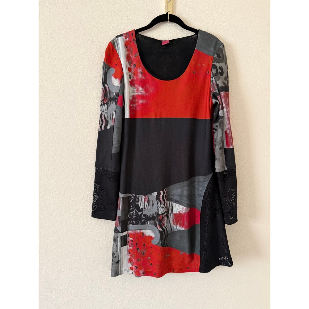 Save the Queen! Italy Abstract Leopard Print Lace Sleeve Dress XL Whimsigoth